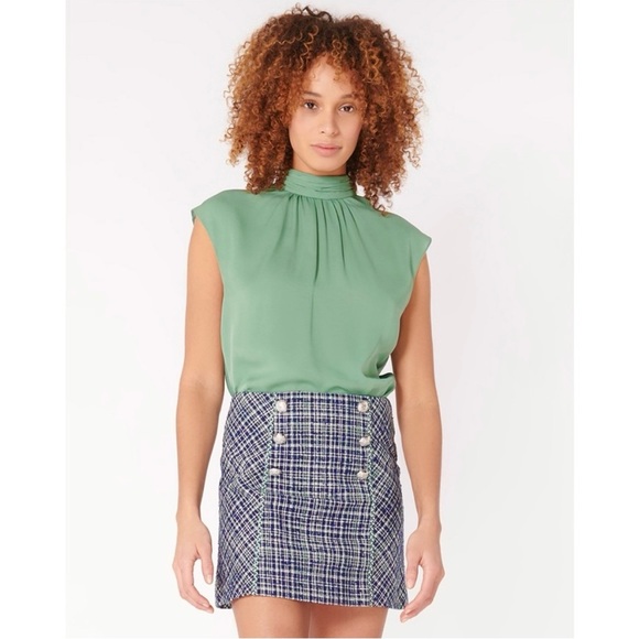 Veronica Beard | NWT Tristen Blouse Sage Silk Mock Neck Tie Back Top Size 6 - Picture 2 of 13
